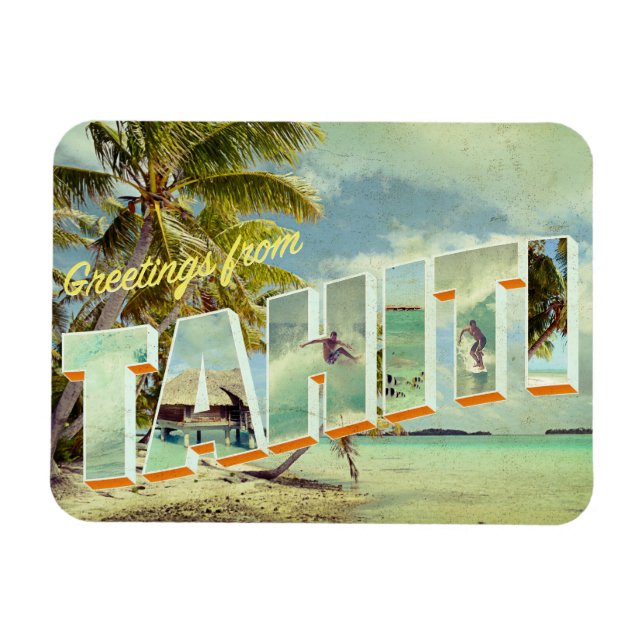 Tahiti vintage photo postcard magnet (Horizontal)