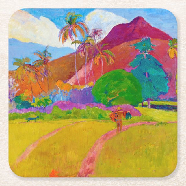 Tahitian Landscape, Gauguin Square Paper Coaster (Front)