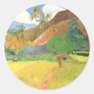 Tahitian Landscape, Mountains Tahiti, Paul Gauguin Classic Round Sticker