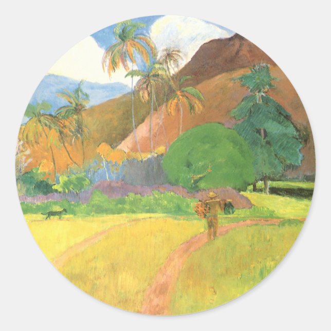 Tahitian Landscape, Mountains Tahiti, Paul Gauguin Classic Round Sticker (Front)
