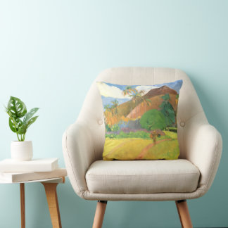Tahitian Landscape, Mountains Tahiti, Paul Gauguin Cushion