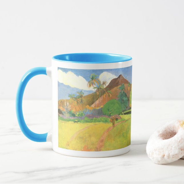 Tahitian Landscape, Mountains Tahiti, Paul Gauguin Mug (With Donut)