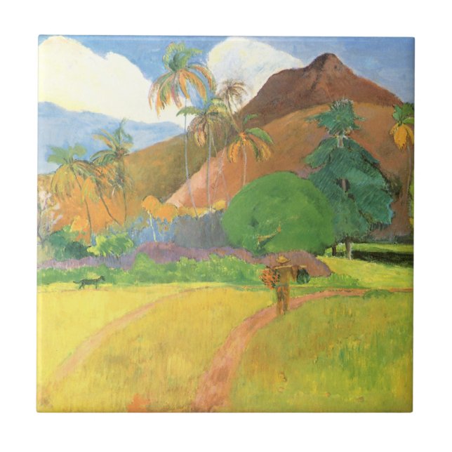 Tahitian Landscape, Mountains Tahiti, Paul Gauguin Tile (Front)