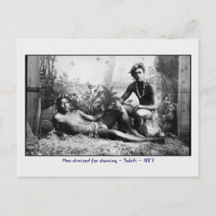 Tahitian Men Dressed for Dancing Vintage Photo Postcard