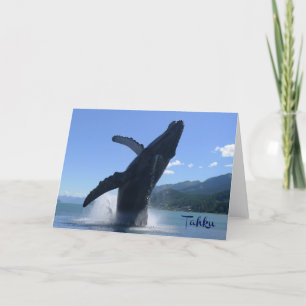 “Tahku” - breaching humpback whale statue - card