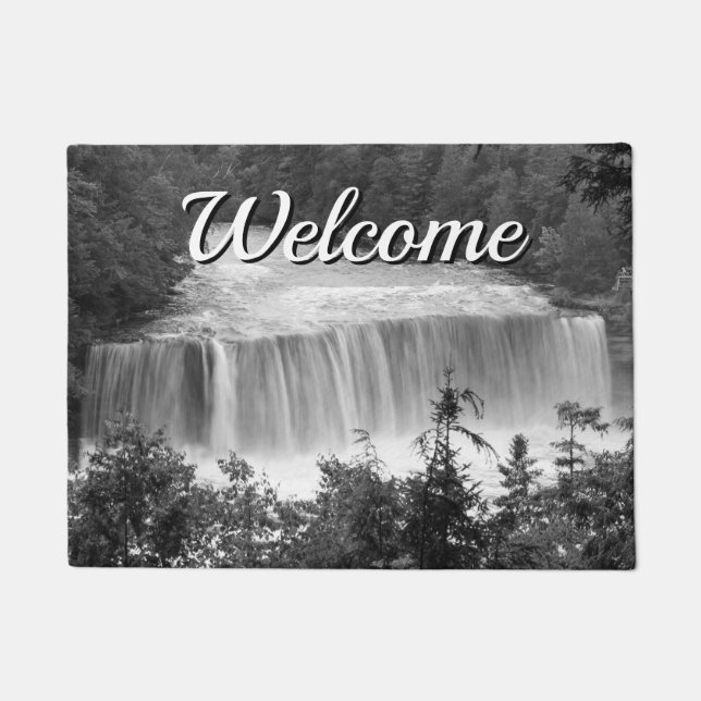 Tahquamenon Upper Falls Grayscale Welcome Doormat (Front)