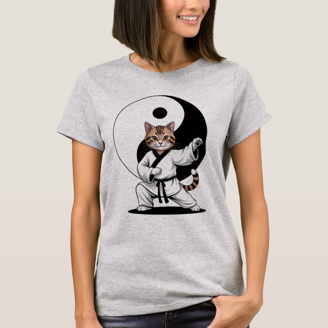 Tai Chi Master Tabby Cat Yin Yang T-Shirt (Front)