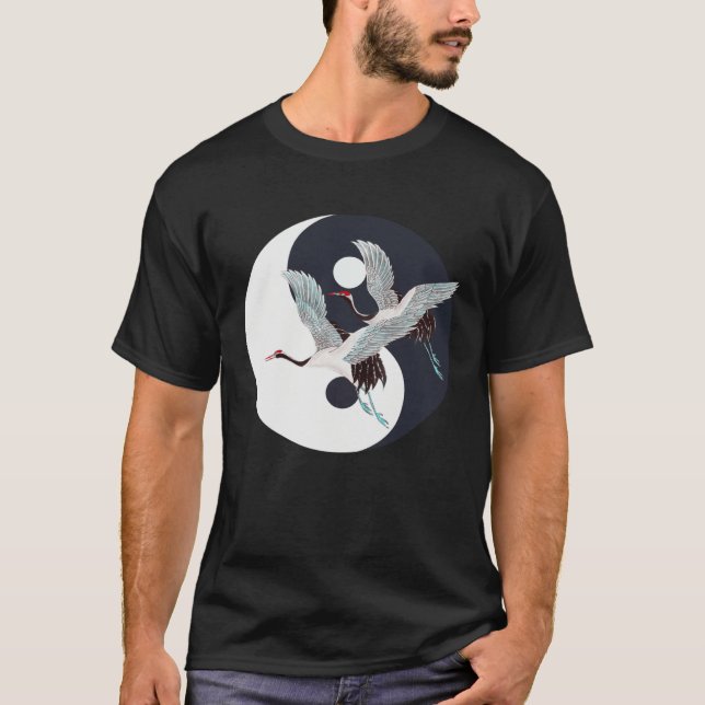 Tai Chi White Crane Yin Yang Qi Gong Chinese White T-Shirt (Front)