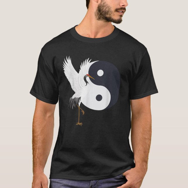 Tai Chi White Crane Yin Yang Qi Gong Chinese White T-Shirt (Front)