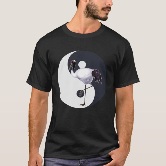 Tai Chi White Crane Yin Yang Qi Gong Chinese White T-Shirt (Front)