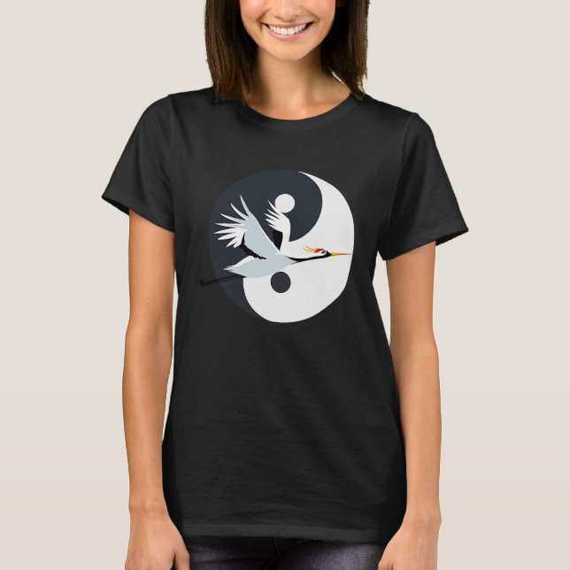 Tai Chi White Crane Yin Yang Qi Gong Chinese White T-Shirt (Front)