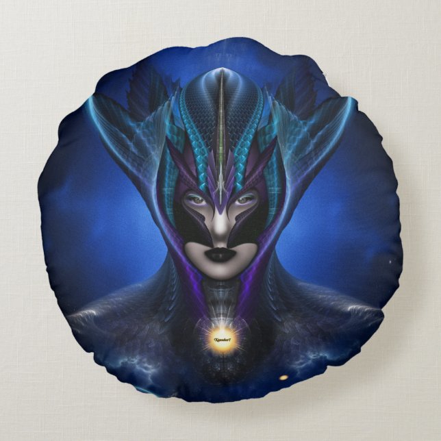 Taidushan Sai Shadow Blue Round Throw Pillow (Back)