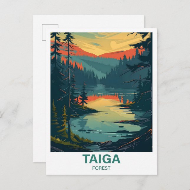 Taiga Forest Illustration Travel Postcard (Front/Back)