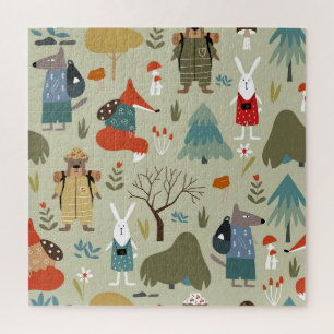 Taiga Wildlife: Vintage Kids Pattern Jigsaw Puzzle