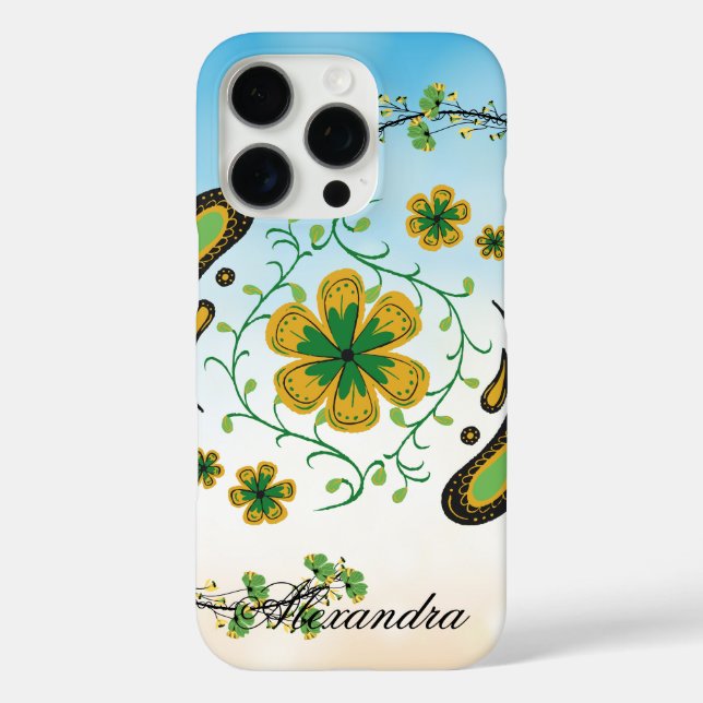 Taiji Flower – Green and Yellow Floral Art Case-Mate iPhone Case (Back)