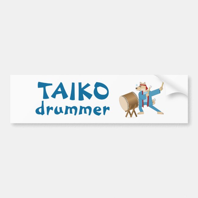 Taiko Drum Cartoon Dog Taiko Drummer Bumper Sticker (Front)