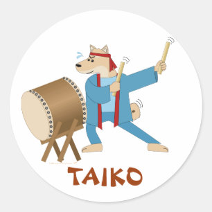Taiko Drum Cartoon Dog Taiko Drummer Classic Round Sticker