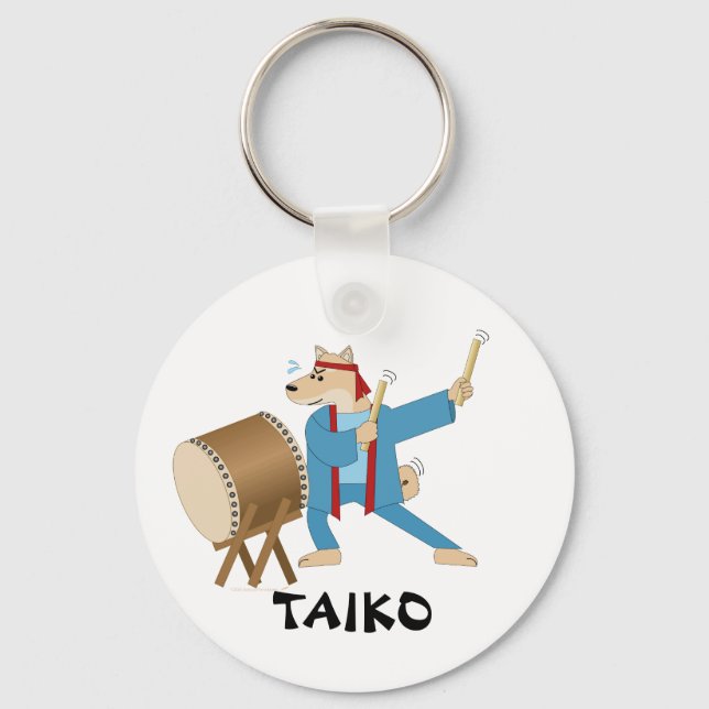 Taiko Drum Cartoon Dog Taiko Drummer Key Ring (Front)