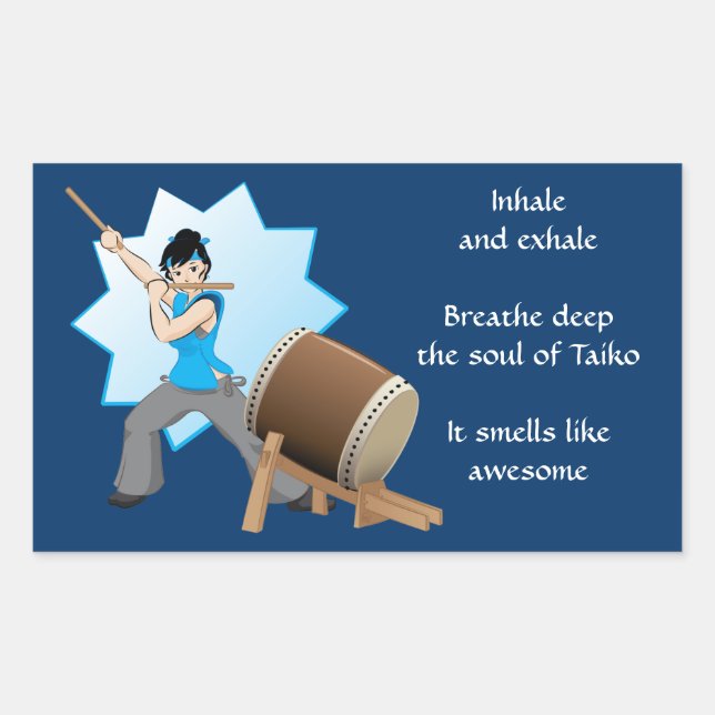 Taiko Smells Like Awesome (Art + Haiku) Rectangular Sticker (Front)