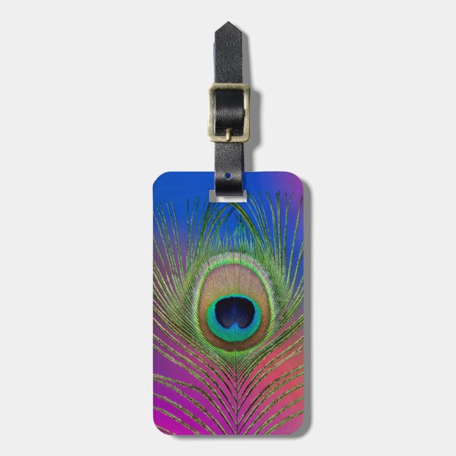 Tail feather of a peacock luggage tag (Front Vertical)