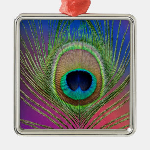 Tail feather of a peacock metal tree decoration