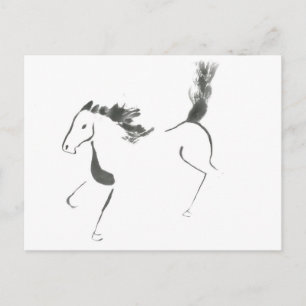 Tail High, Sumi-e Year of the Horse Holiday Postcard