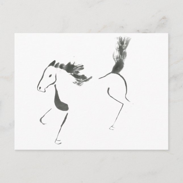 Tail High, Sumi-e Year of the Horse Holiday Postcard (Front)