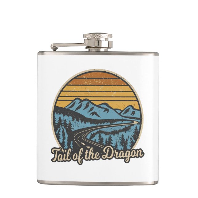 Tail Of The Dragon Retro Hip Flask (Front)