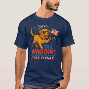 Tail Waggin’ Patriot Cute Patriotic Dog with Fla T-Shirt