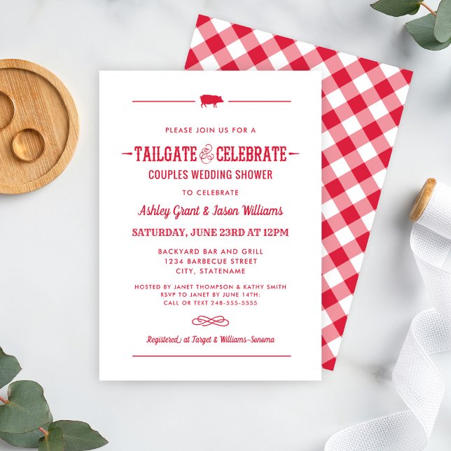 Tailgate and Celebrate Red Wedding Couples Shower Invitation (Creator Uploaded)