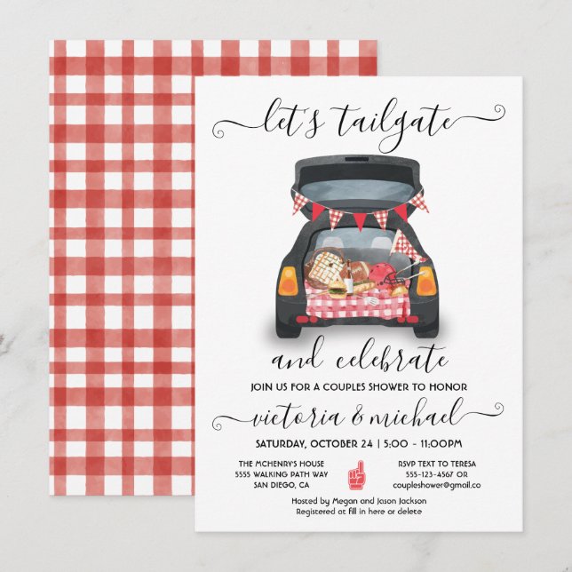 Tailgate Car Football Game BBQ Beer Couples Shower Invitation (Front/Back)