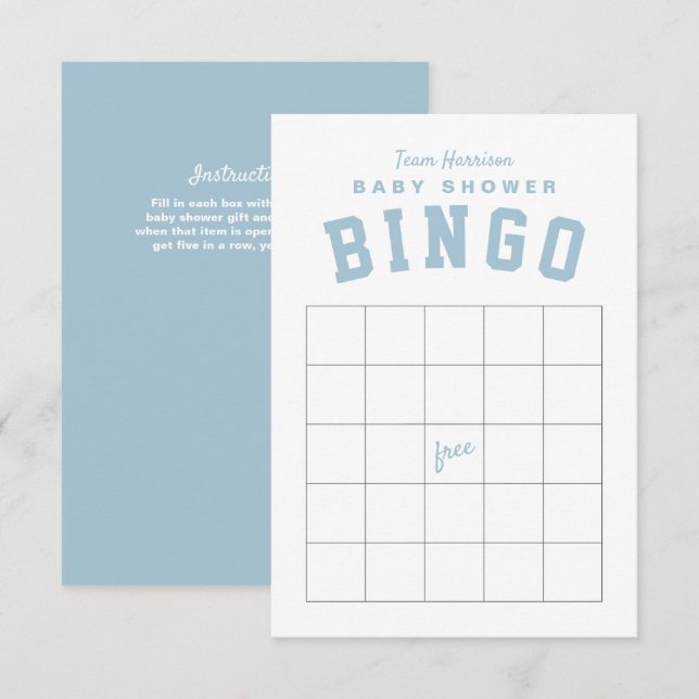 Tailgate theme light blue baby shower BINGO card (Front/Back)