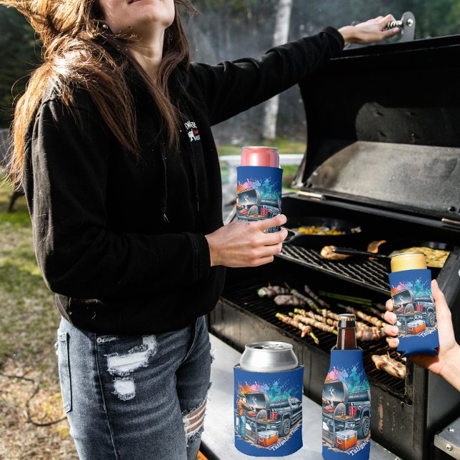 Tailgate Time Cowboy Cooking on BBQ Pit Custom Can Cooler (Tailgate Time Can and Bottle coolers)