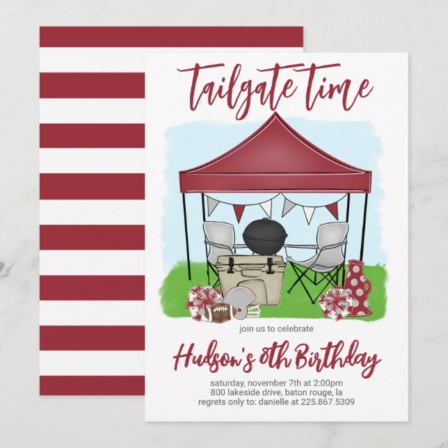 Tailgate Time Football Birthday ANY COLOR COMBO Invitation (Front/Back)