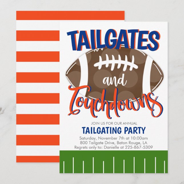Tailgates and Touchdowns Football ANY TEAM COLOR Invitation (Front/Back)