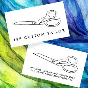 Tailor Fabric Scissors Chic Line Drawing CUSTOM Business Card