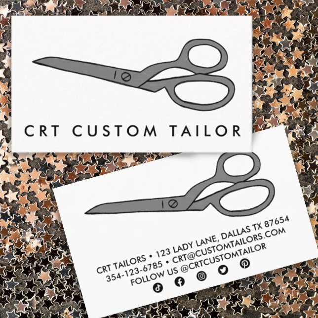Tailor Fabric Scissors Chic Line Drawing CUSTOM Business Card (Creator Uploaded)
