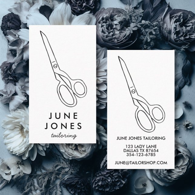 Tailor Fabric Scissors Chic Minimal CUSTOM Busines Business Card (Fabric scissors tailor seamstress custom business cards)
