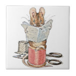 Tailor Mouse on Spool of Thread Tile<br><div class="desc">This vintage illustration of a tiny mouse reading while sitting on a spool of thread is from Beatrix Potter's story The Tailor of Gloucester. We feature this image on many items in our shop. If you don't see it on the item you are looking for just let us know and...</div>