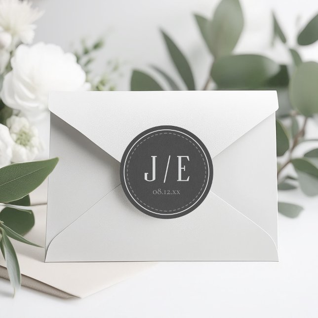Tailored Black & White Wedding Initials ID1090 Classic Round Sticker (Creator Uploaded)