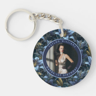 Tailored Blue Lilies Charm Adult Birthday Key Ring