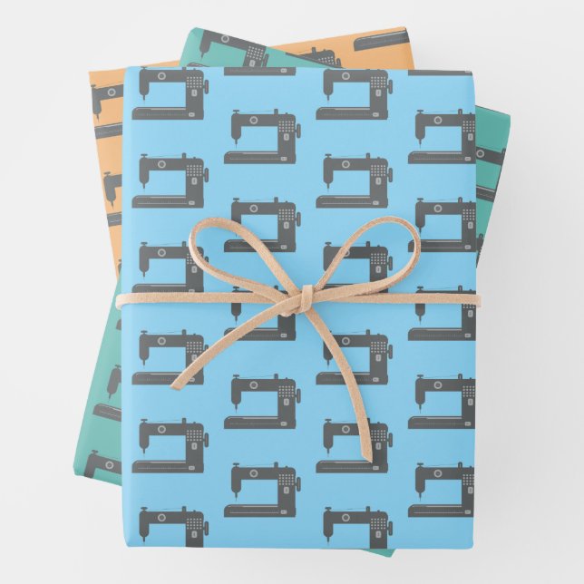 Tailor's Sewing Machine Elegant Orange Blue Green Wrapping Paper Sheet (In situ)