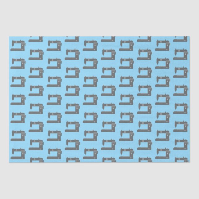 Tailor's Sewing Machine Elegant Pattern Grey Blue Tissue Paper (Front)
