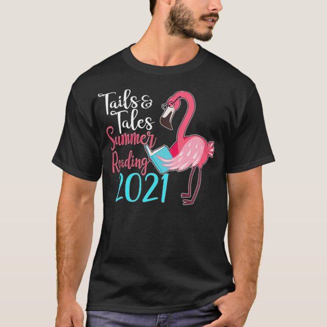 Tails And Tales Summer Reading 2021 Cute Flamingo  T-Shirt (Front)