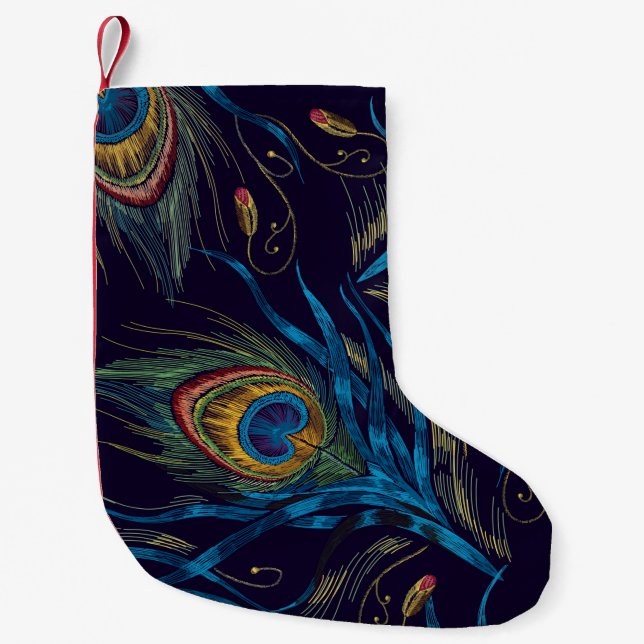 Tails of peacocks vector. Embroidery peacock feath Small Christmas Stocking (Front)