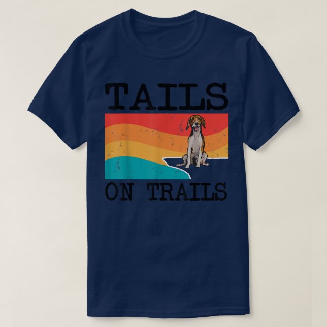 Tails On Trails American Fohound Dog Funny Hiking  T-Shirt (Design Front)