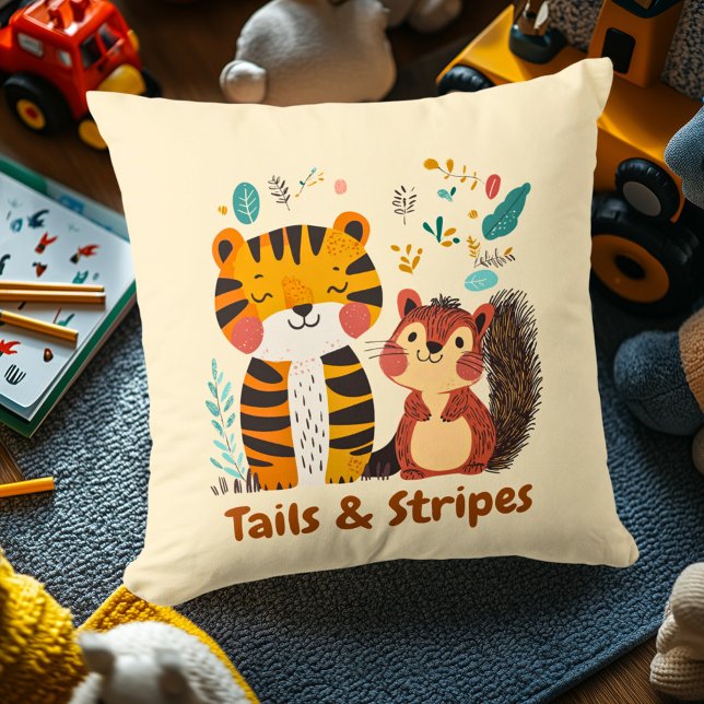 Tails & Stripes Tiger & Squirrel | Kids Room Decor Cushion (Creator Uploaded)