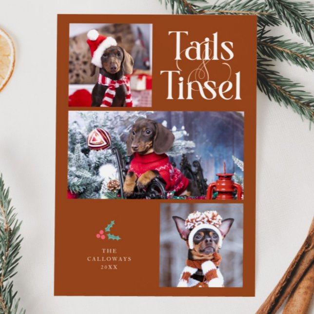 Tails & Tinsel Dog Photo Terracotta Christmas Holiday Card (Creator Uploaded)