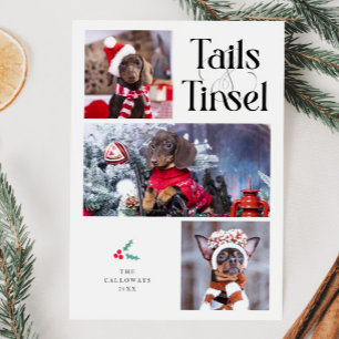 Tails & Tinsel Dog Photo White Christmas Holiday Card