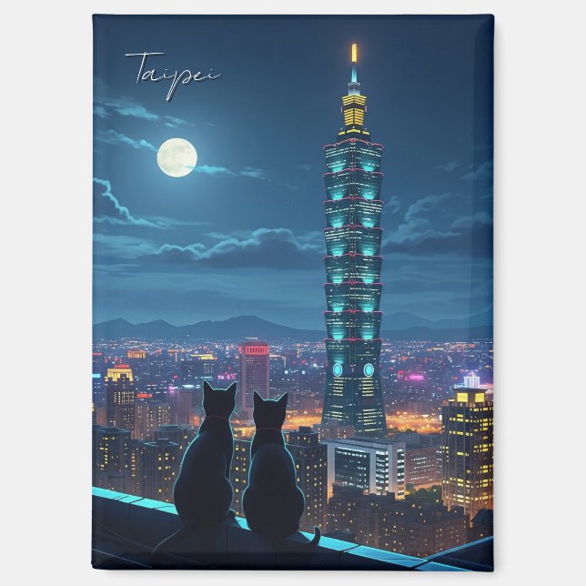 Taipei 101 cats at Night Magnet (Front)